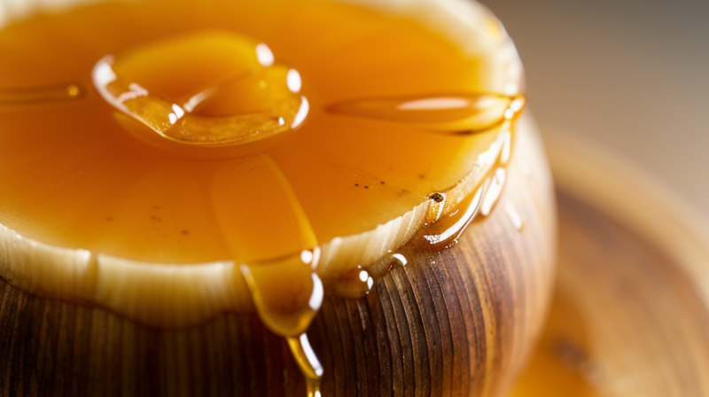 Detalle de cebolla cortada con miel